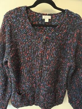 Christopher & Banks Navy Bouclé Zip-Up Jacket with Red & Blue Speckles